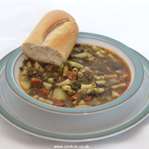 Kale and Chorizo Soup with bread